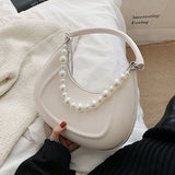 Kukombo Back To College 2024 Kawaii Tote PU Leather Half Moon Armpit Bag With Pearl Short Handle Women's Designer Handbag Luxury Shoulder Crossbody Bag