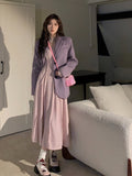 Kukombo Elegant One Piece Dress Korean Fashion Autumn Basic Long Sleeve Casual Midi Dress Pure Color Even Party Dress Female Chic