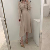 Kukombo Chic Slim Waist Shirt Dress Woman Clothes Single-Breasted Sexy Split Long Dresses Female Korean Khaki Black 2022 Spring Clothing