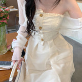 Kukombo Sweet Fairy Corset Mini Dress Women Casual Lace Strapless Dress Even Party Office Lady Elegant One Piece Dress Korea Summer