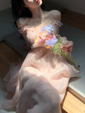 Kukombo  Pink Corset Midi Dress Women Beach Style Elegant Strap Dress Party Sweet Fairy One Piece Dress Korean 2023 Summer Chic