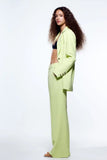 Kukombo Women's Green Leisure Lapel Long Sleeves Blazer Suit Female Loose High Waist Straight Trousers 2 Piece Set