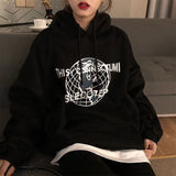 Kukombo Black Friday Sales Women Harajuku Hoodie Autumn And Winter Plus Velvet Sweatshirt Hip-Hop Planet Printing Fashion Hooded Loose Top Women Sweatshirt