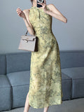 Kukombo Vintage Floral Midi Dress Women Summer Casual Bodycon Party One Pieces Robe Elegant and Chic Fashion New Female Retro Vestidos