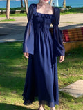 Kukombo Autumn Casual Elegant A-Line Party Dresses for Women Vintage Solid French Style Prom Robe Female Fashion Wedding Vestidos