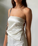 Kukombo 2023 Satin Backless Sexy Crop Top Women Green Y2K Summer Cami Bandage Sleeveless Strapless Tank Tops Off Shoulder