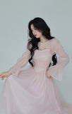 Kukombo Elegant Evening Party Midi Dress Women Bubble Sleeve French Vintage Sweet Dress Female Pink Korean Style Fairy Dress Autumn