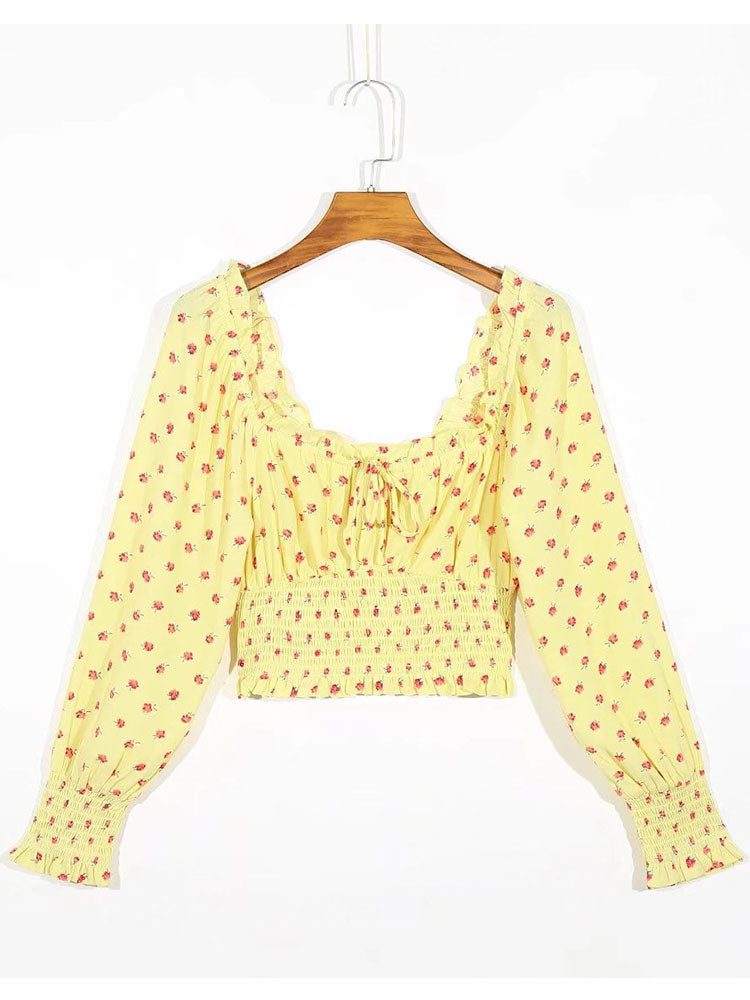 Kukombo Women Fashion Yellow Floral Print Camis Vintage Backless Sexy Short Crop Top Female Summer Tank Top Blusas Chic Tops