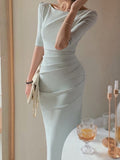 Kukombo New Women's Summer Elegant Bodycon Midi Dress Ladies Slim Sexy Party Vestidos Female Fashion Vintage Wedding Clothes Robe
