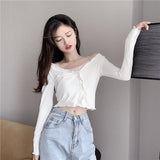 Kukombo  White Lace Fake Two Piece Suspender Long Sleeve T-Shirt Women's Autumn Machine Sexy Off Shoulder Bottoming Shirt Short Tops