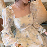Kukombo One Piece Dress Fairy Floral Midi Dress Women Puff Sleeve Elegant Vintage Dress Female Party Dress Lady 2022 Summer Traf Robe