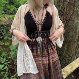 Kukombo  Y2k Fairy Grunge  Women's Summer Long Skirts High-Waisted  Vintage Stripes Print Bohemian Style High Waist Skirt Beachwear