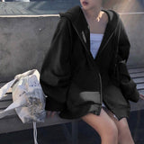 Cyber Monday Sales Korean Style Oversize Gray Hoodies Women Streetwear Loose Hooded Sweatshirt Female Casual Black Long Sleeve Tops Jacket