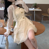 Kukombo Sweet Fairy Corset Mini Dress Women Casual Lace Strapless Dress Even Party Office Lady Elegant One Piece Dress Korea Summer