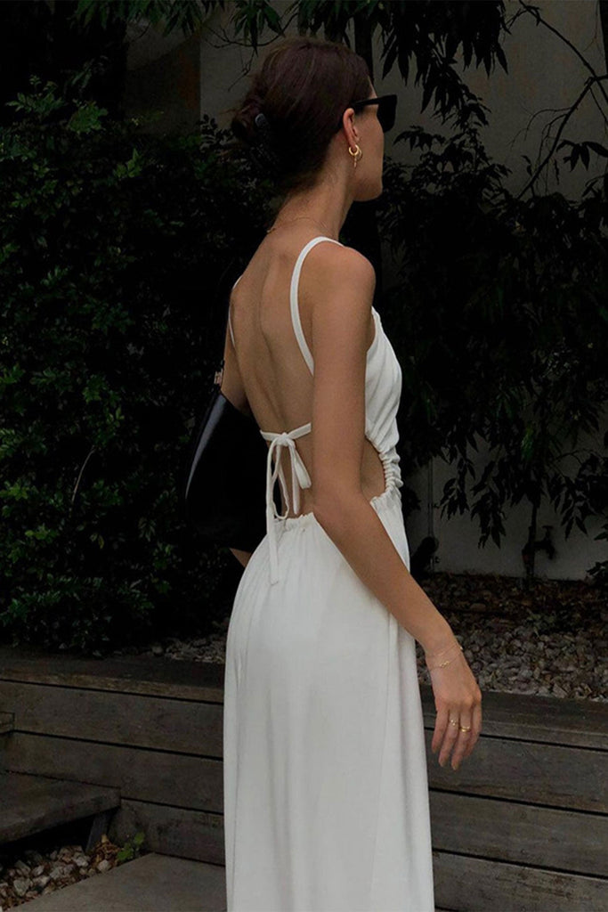 Kukombo Cut-out Backless Strappy White Dress