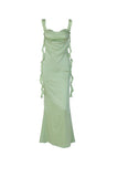 Kukombo Square Neck Ruffle Ribbon Backless Maxi Dress