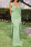 Kukombo Square Neck Ruffle Ribbon Backless Maxi Dress