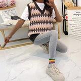 Christmas Gift Argyle Sweater Vest Women Sweater Vest Loose 2021 Fall Winter New Preppy Young Girls Pullover Sweater Top Waistcoats Fit Female