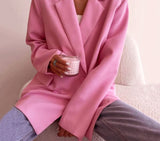 Kukombo Pink Blazer Women  Long Sleeve Double Breasted Elegant Tailleur Femme Vintage Suit