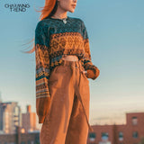 Christmas Gift Chritmas Sweaters For Women Retro Chic Splicing Color Hoodies Young Girls Winter Crop Tops Oversize Knitted Short Female Sweater