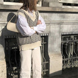 Christmas Gift Fashion Women‘s Knitted Vest Pullovers  Autumn Waistcoat Tops Sleeveless Loose Houndstooth Female Vintage Plaid Sweater Vest