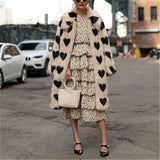 Kukombo 2023 Winter Women Warm Faux Fur Coat Love Pattern Women Long Coat Turn Down Collar Women Warm Plush Coat Classic Coat Loose