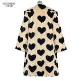 Kukombo 2023 Winter Women Warm Faux Fur Coat Love Pattern Women Long Coat Turn Down Collar Women Warm Plush Coat Classic Coat Loose