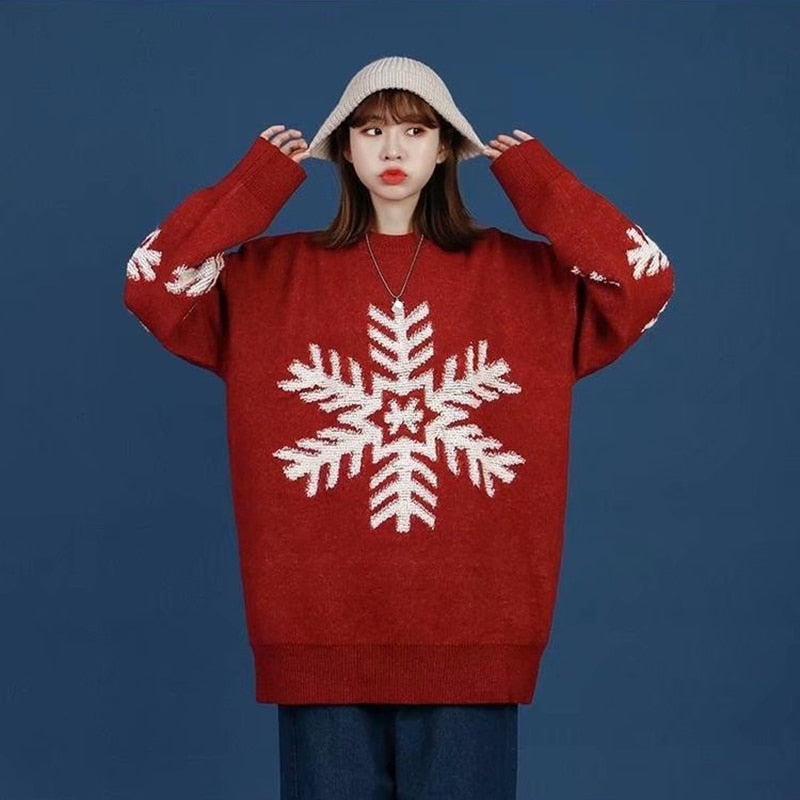 Christmas Gift Christmas Knitted Sweater Women Oversized Mid-length Lazy Style Sweater Women Loose Pullover Outer Wear Autumn Winter Sweater