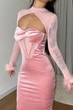 Kukombo Velvet Mesh Patchwork Low Cut Dress