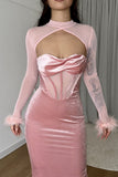 Kukombo Velvet Mesh Patchwork Low Cut Dress