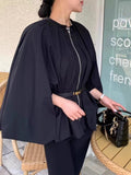 Kukombo Zippered Pleated Bat Sleeve Cloak