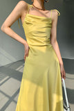 Kukombo Yellow Satin Ruched Cami Dress