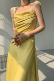 Kukombo Yellow Satin Ruched Cami Dress