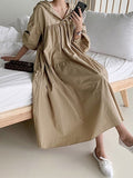 Women's Casual Dress Cotton Linen Dress Swing Dress Maxi long Dress Linen / Cotton Blend Fashion Basic Outdoor Daily Vacation Hooded Ruched Pocket Long Sleeve Fall Winter Autumn 2023 Loose Fit Black
