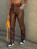 Women's Pants Trousers Full Length Fashion Streetwear Party Street dark brown Black S M Fall Winter