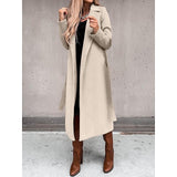 Women's Coat Work Street Shopping Fall Winter Long Coat Regular Fit Warm Breathable Comtemporary Stylish Formal Jacket Long Sleeve Plain with Pockets With Belt Black White Yellow
