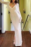 Kukombo Lace V Neck Slit Two-Piece Dress
