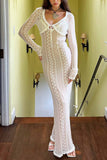 Kukombo Lace V Neck Slit Two-Piece Dress