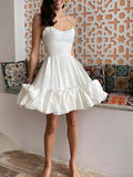 Women's Party Dress Cocktail Dress Wedding Guest Dress Mini Dress White Pink Sleeveless Pure Color Ruffle Spring Fall Winter Spaghetti Strap Fashion Winter Dress Wedding Guest Vacation 2023 S M L XL