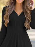 Women's Sweater Jumper Dress A Line Dress Short Mini Dress Black Beige Long Sleeve Pure Color Jacquard Fall Winter V Neck Elegant Casual 2022 S M L XL XXL