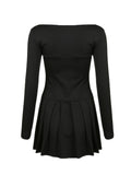 Kukombo - Vzyzv Bow Decor Straight Neck Mini Dress, Y2K Long Sleeve A-line Dress, Women's Clothing