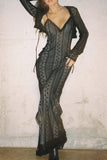 Kukombo Lace V Neck Slit Two-Piece Dress