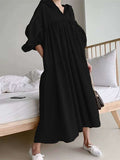 Women's Casual Dress Cotton Linen Dress Swing Dress Maxi long Dress Linen / Cotton Blend Fashion Basic Outdoor Daily Vacation Hooded Ruched Pocket Long Sleeve Fall Winter Autumn 2023 Loose Fit Black