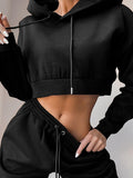 Women's Crop Top Hoodie Tracksuit Brown Gray Solid Color Patchwork Drawstring Hooded S M L XL XXL