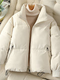 Women's Puffer Jacket Winter Long Sleeve Zip Puffer Jacket Pockets Baggy Short Down Coats Warm Windproof Stand Collar Fashion Casual Street Style Plain Regular Fit Outerwear Fall