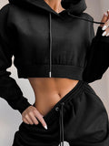 Women's Crop Top Hoodie Tracksuit Brown Gray Solid Color Patchwork Drawstring Hooded S M L XL XXL