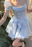 Kukombo Women's Hotsweet Backless Strapless Blue Ball Gown Suspender Dresses 2023 Summer High Waist Chiffon Party Club Dress
