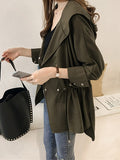 Women's Trench Coat Fall Windproof Coat Button Plain Breathable Streetwear Regular Fit Outerwear Long Sleeve Fall Black M