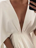 Women's Casual Dress Swing Dress White Dress Midi Dress Light Pink Half Sleeve Pure Color Patchwork Fall Spring Autumn V Neck Elegant Party Spring Dress Loose Fit 2022 S M L