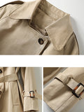 Women's Trench Coat Fall Double Breasted Long Trench Coat with Pockets Windproof Classic Lapel Slim Coat with Belt Black Khaki